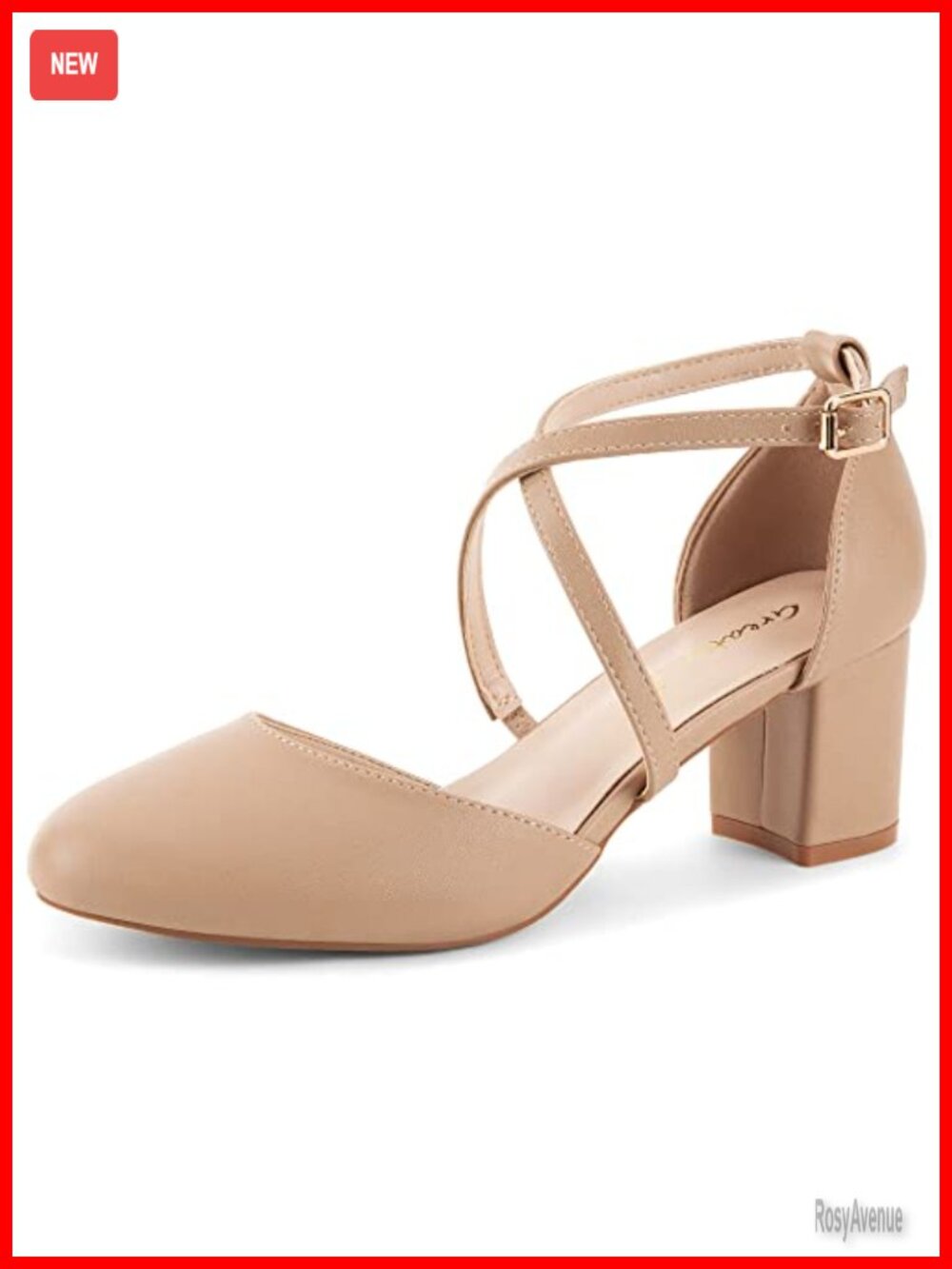 Greatonu Women's Low Block Heel Dress Pumps Cross Strap Wedding Office Shoes
